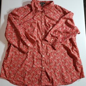 Lauren Jeans Womens 2x Coral Paisley Patterned Button Down Shirt